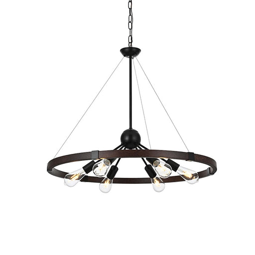 Elegant Lighting Thora 6 Light 32" Pendant, Weathered Black/Rust