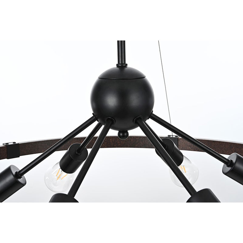 Elegant Lighting Thora 6 Light 32" Pendant, Weathered Black/Rust