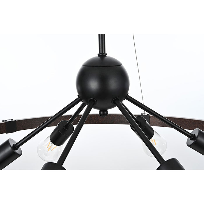Elegant Lighting Thora 6 Light 32" Pendant, Weathered Black/Rust
