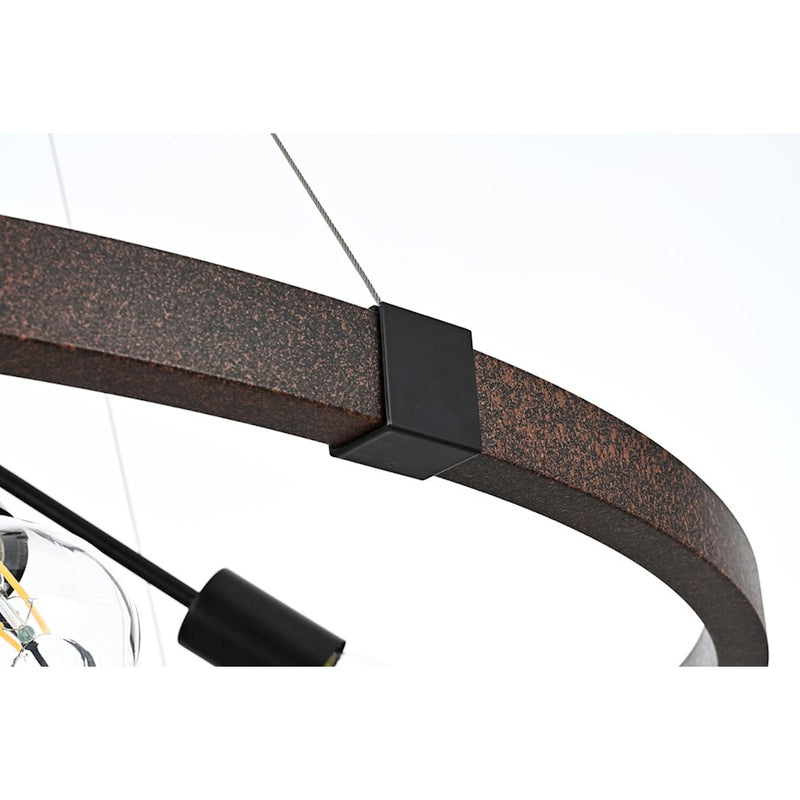 Elegant Lighting Thora 6 Light 32" Pendant, Weathered Black/Rust