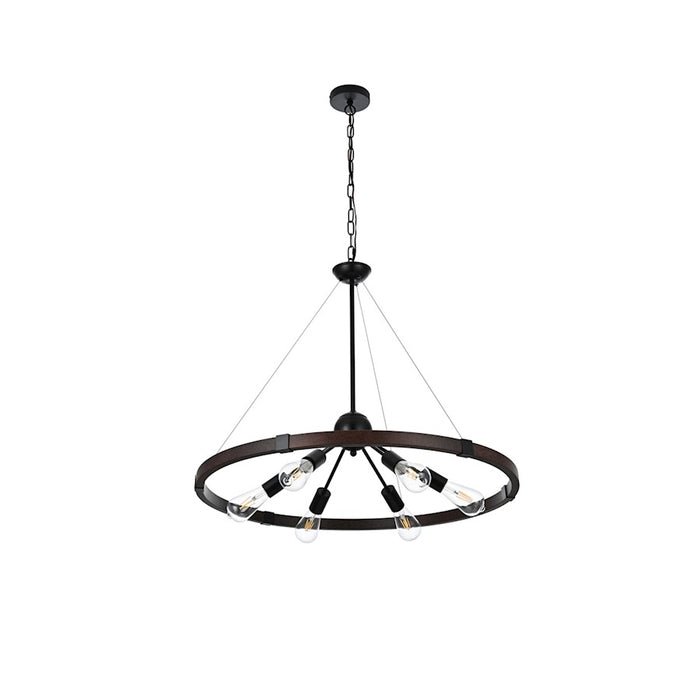 Elegant Lighting Thora 6 Light 32" Pendant, Weathered Black/Rust