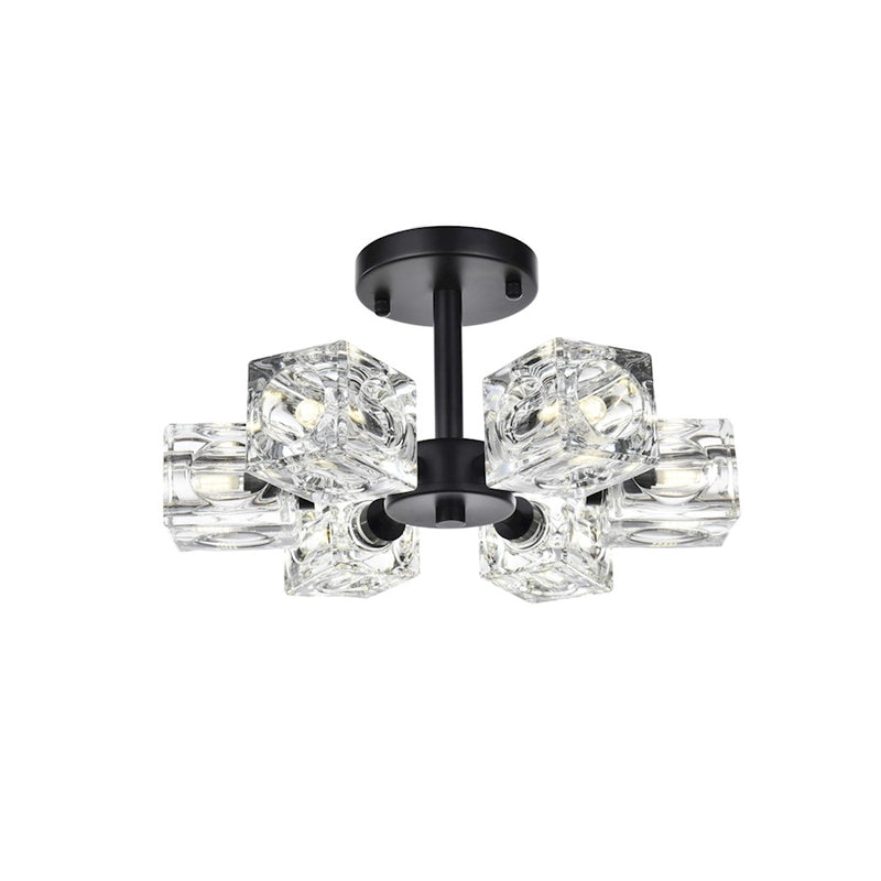 Elegant Lighting Lyra 6 Light 14" Flush Mount, Black/Clear