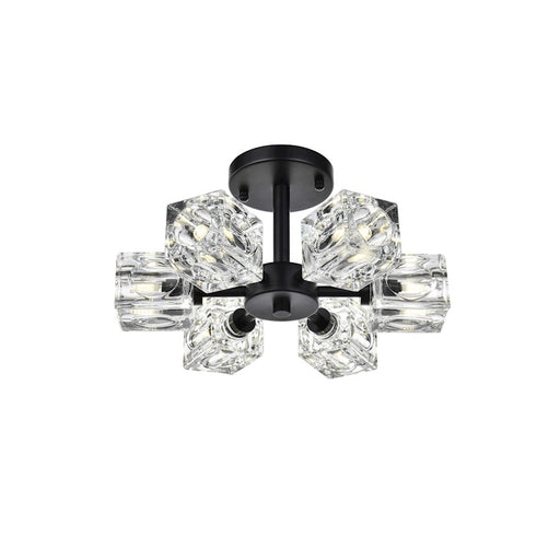 Elegant Lighting Lyra 6 Light 14" Flush Mount, Black/Clear