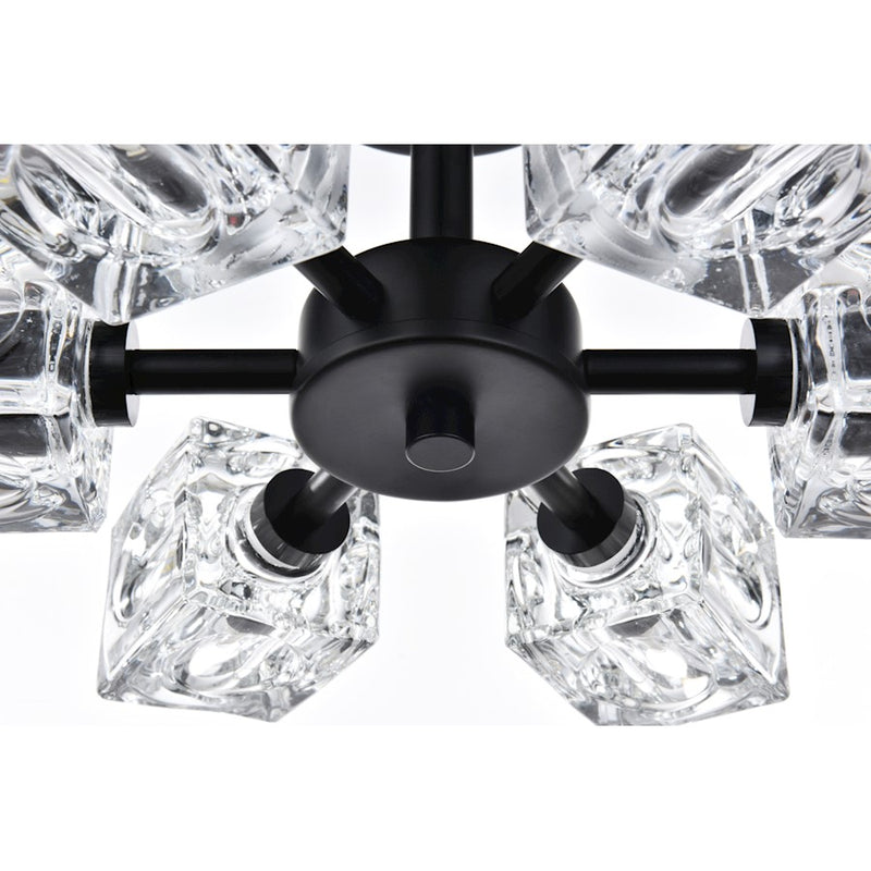 Elegant Lighting Lyra 6 Light 14" Flush Mount, Black/Clear