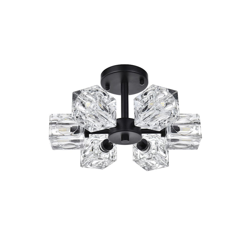 Elegant Lighting Lyra 6 Light 14" Flush Mount, Black/Clear