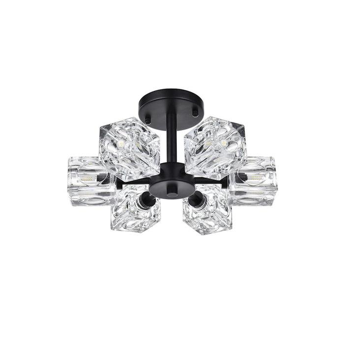 Elegant Lighting Lyra 6 Light 14" Flush Mount, Black/Clear