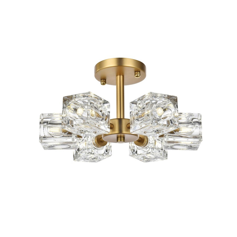 Elegant Lighting Lyra 6 Light 14" Flush Mount, Satin Gold/Clear