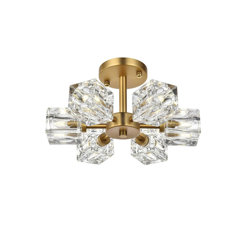 Elegant Lighting Lyra 6 Light 14" Flush Mount, Satin Gold/Clear