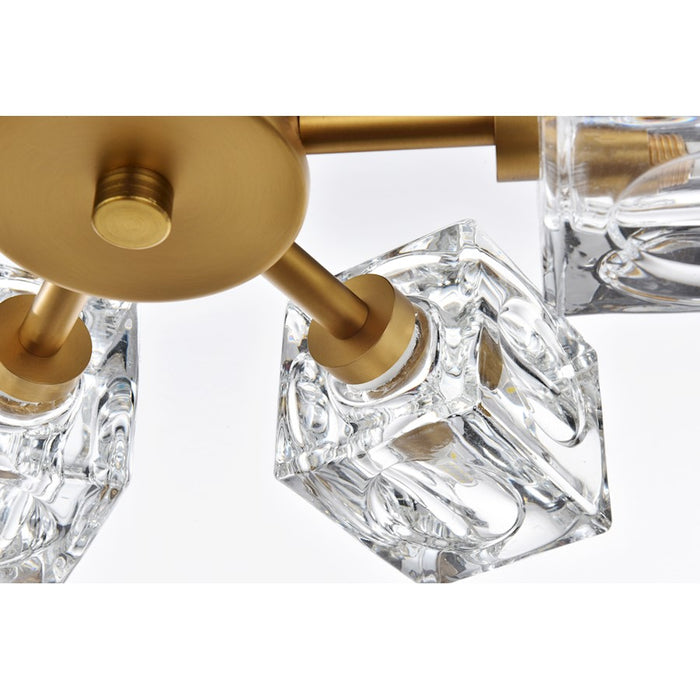 Elegant Lighting Lyra 6 Light 14" Flush Mount, Satin Gold/Clear