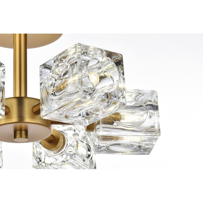 Elegant Lighting Lyra 6 Light 14" Flush Mount, Satin Gold/Clear