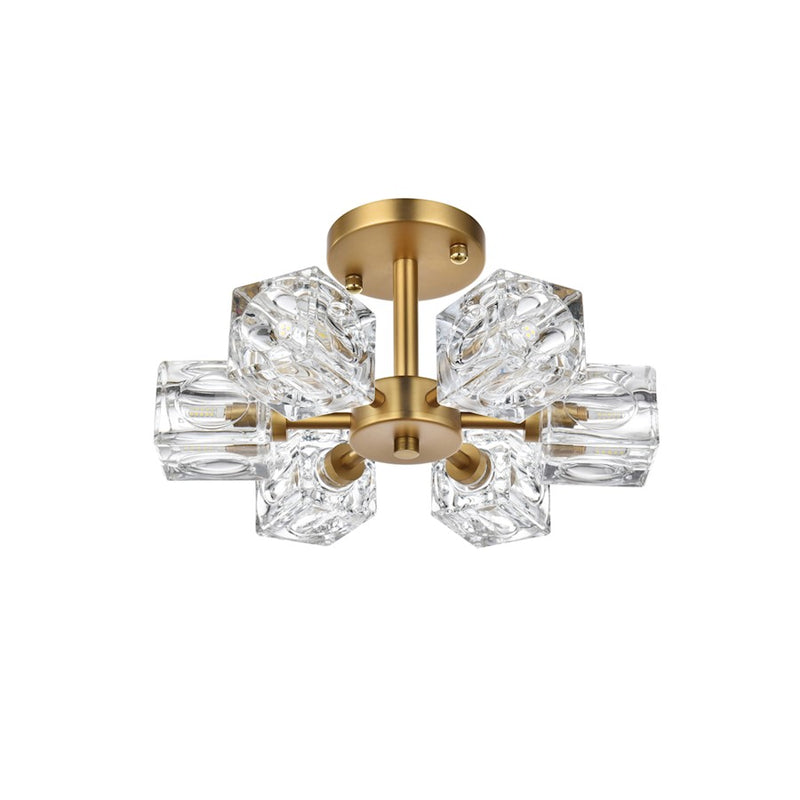 Elegant Lighting Lyra 6 Light 14" Flush Mount, Satin Gold/Clear