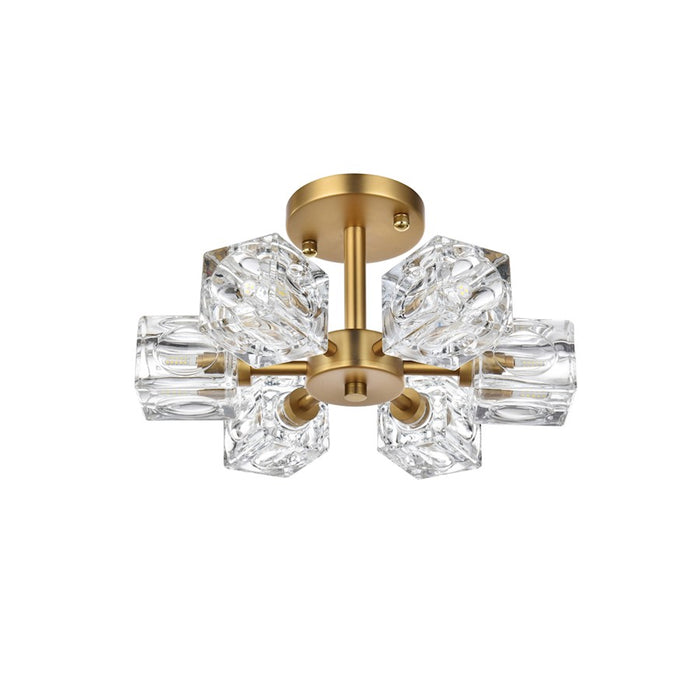 Elegant Lighting Lyra 6 Light 14" Flush Mount, Satin Gold/Clear