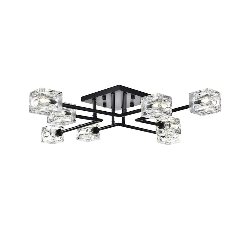 Elegant Lighting Lyra 8 Light 32" Flush Mount, Black/Clear