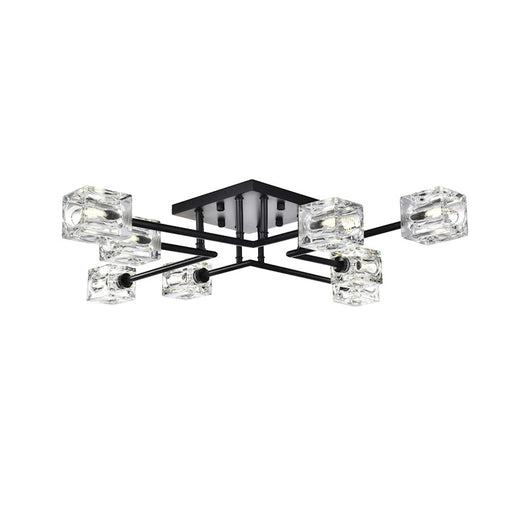 Elegant Lighting Lyra 8 Light 32" Flush Mount, Black/Clear - LD920F32BK