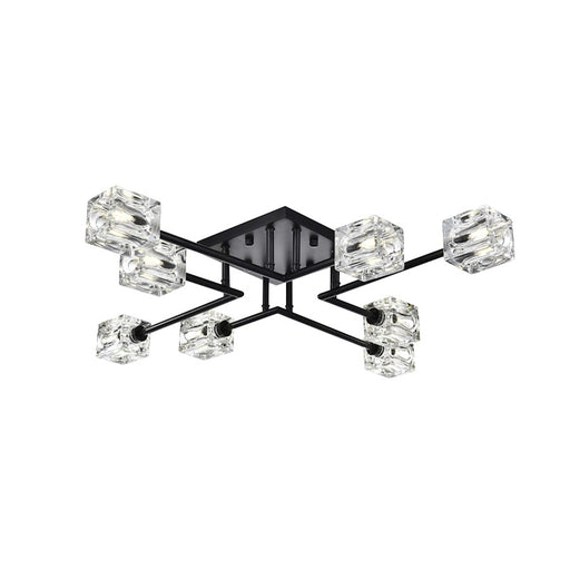Elegant Lighting Lyra 8 Light 32" Flush Mount, Black/Clear