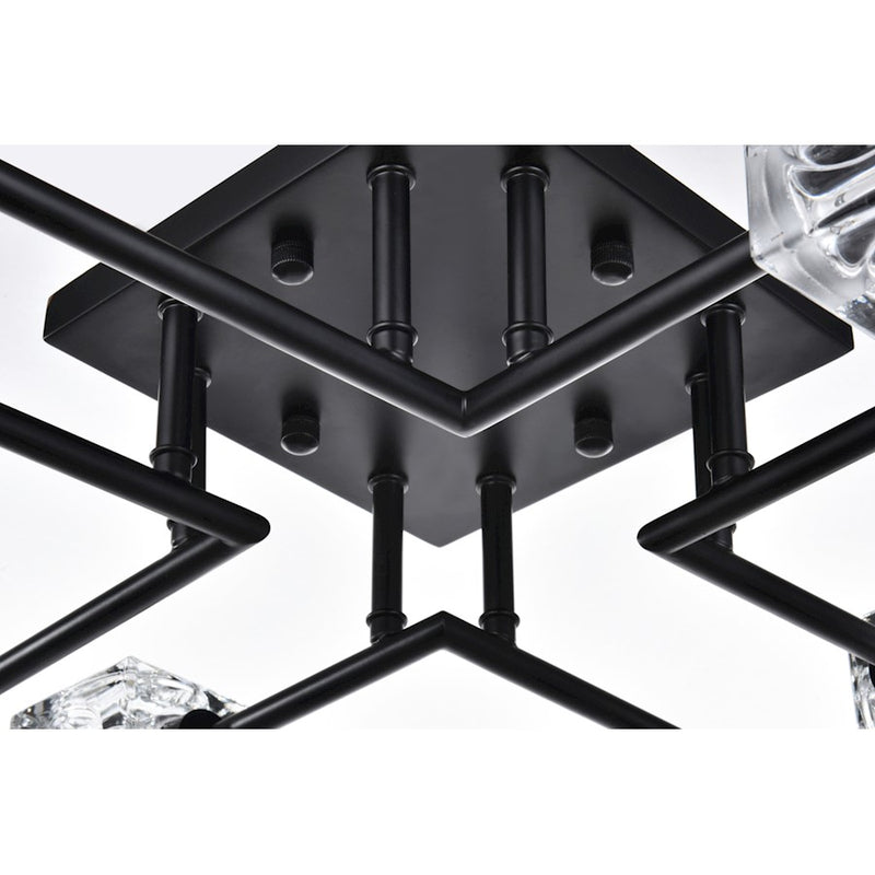 Elegant Lighting Lyra 8 Light 32" Flush Mount, Black/Clear