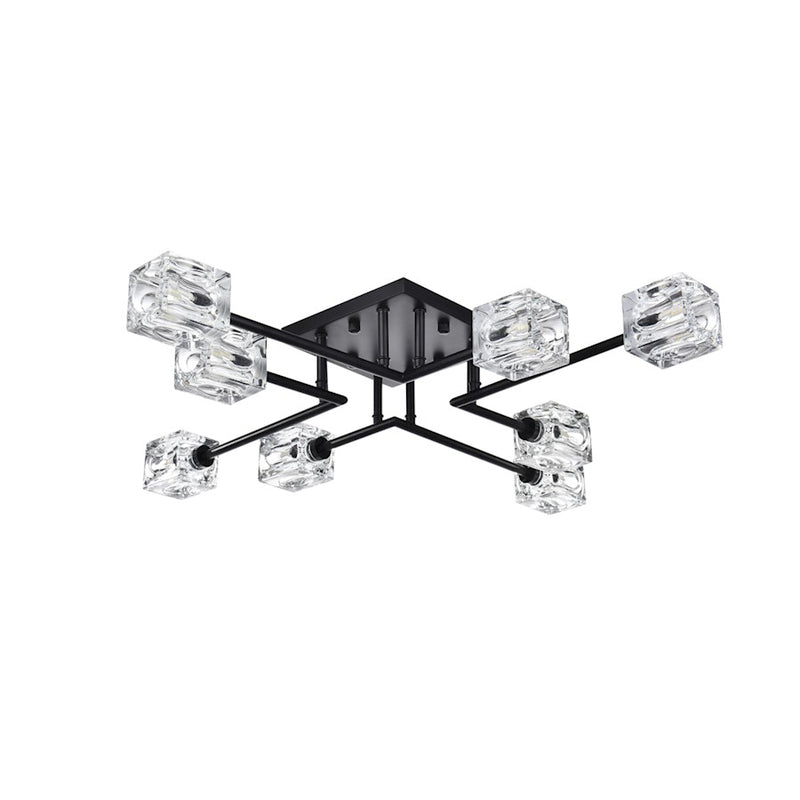 Elegant Lighting Lyra 8 Light 32" Flush Mount, Black/Clear