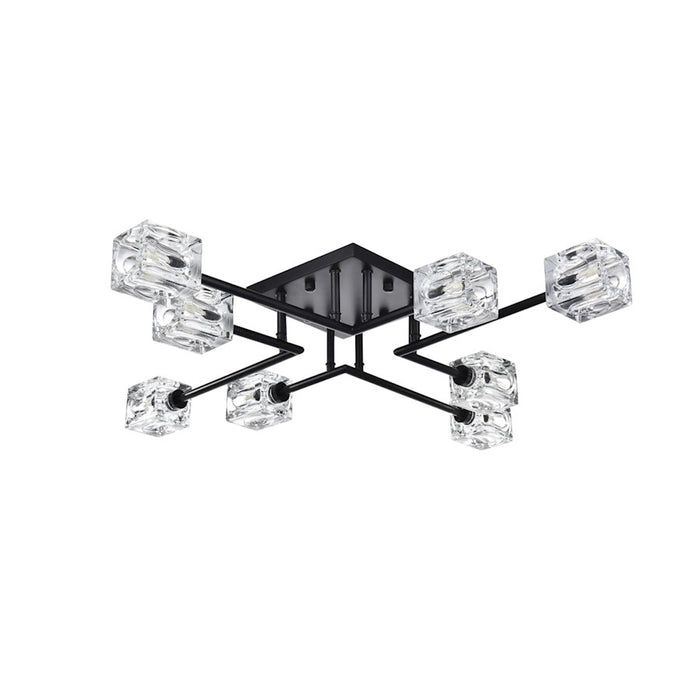 Elegant Lighting Lyra 8 Light 32" Flush Mount, Black/Clear