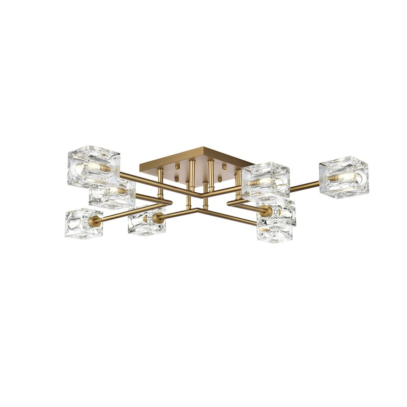 Elegant Lighting Lyra 8 Light 32" Flush Mount, Satin Gold/Clear