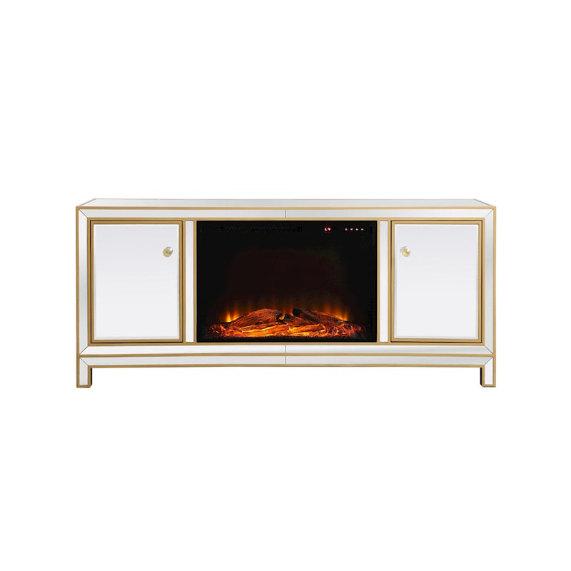 Elegant Decor Reflexion 60" TVCabinet/Stand/Wood Log Fireplace, Gold
