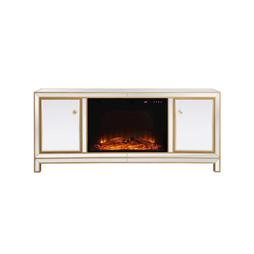 Elegant Decor Reflexion 60" TVCabinet/Stand/Wood Log Fireplace, Gold