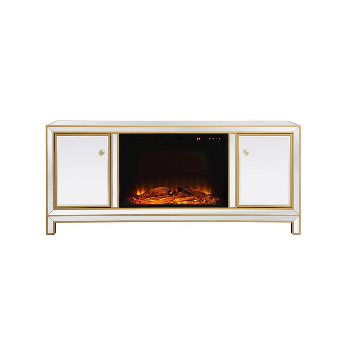 Elegant Decor Reflexion 60" TVCabinet/Stand/Wood Log Fireplace, Gold