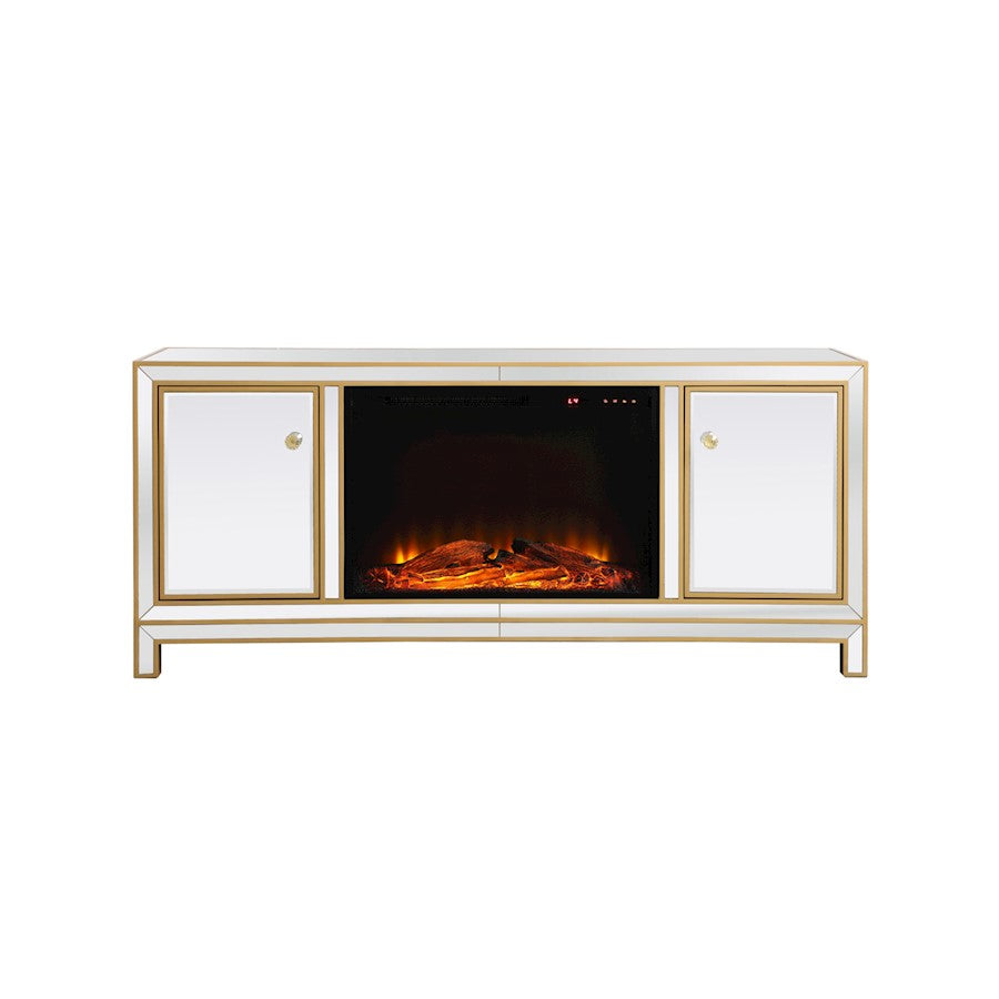 Elegant Decor Reflexion 60" TVCabinet/Stand/Wood Log Fireplace, Gold