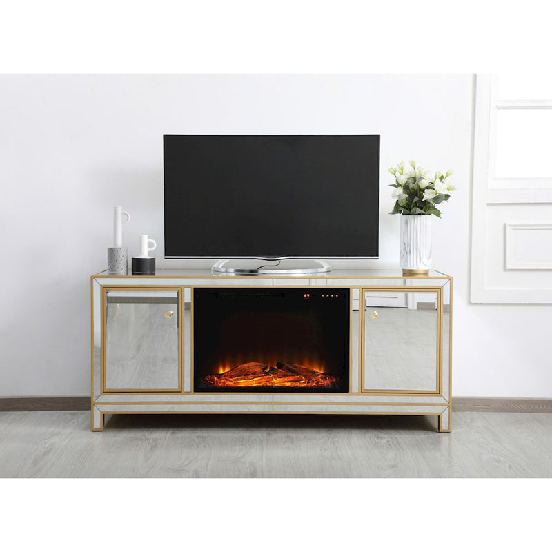 Elegant Decor Reflexion 60" TVCabinet/Stand/Wood Log Fireplace, Gold