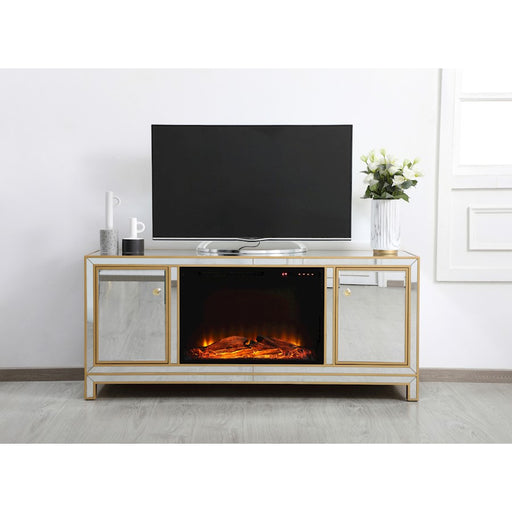 Elegant Decor Reflexion 60" TVCabinet/Stand/Wood Log Fireplace, Gold