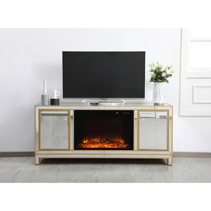 Elegant Decor Reflexion 60" TVCabinet/Stand/Wood Log Fireplace, Gold