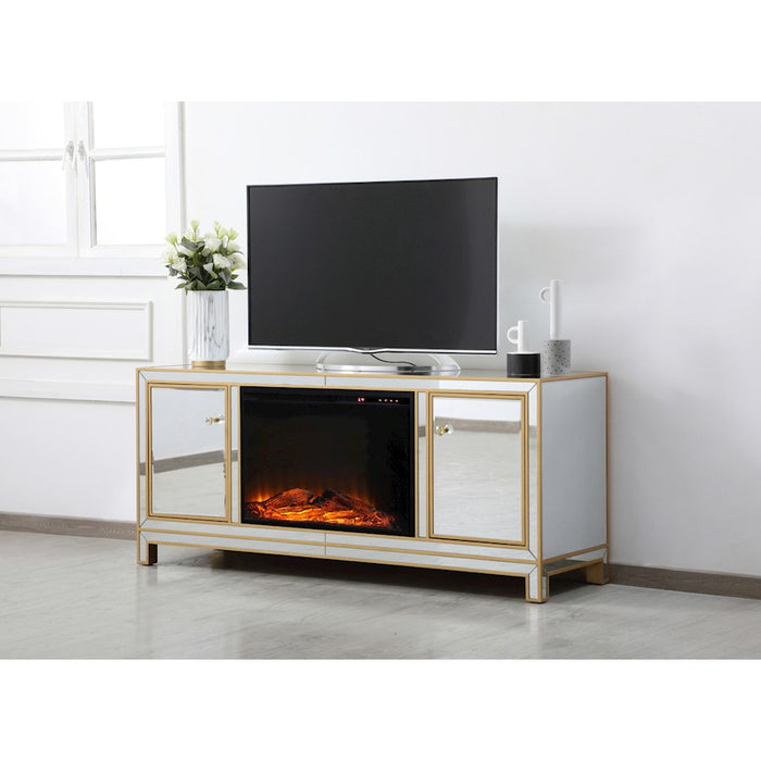 Elegant Decor Reflexion 60" TVCabinet/Stand/Wood Log Fireplace, Gold