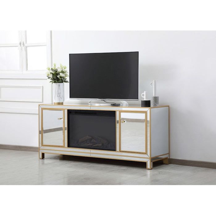 Elegant Decor Reflexion 60" TVCabinet/Stand/Wood Log Fireplace, Gold