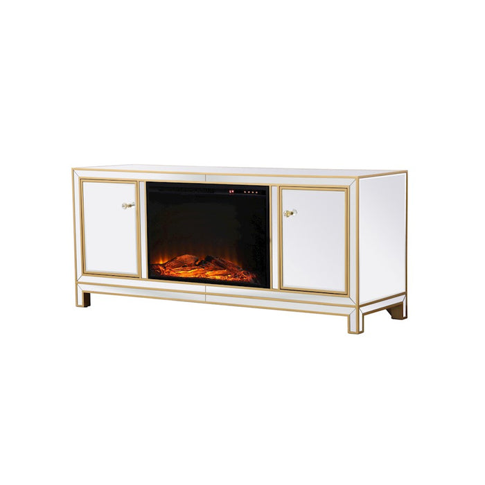 Elegant Decor Reflexion 60" TVCabinet/Stand/Wood Log Fireplace, Gold