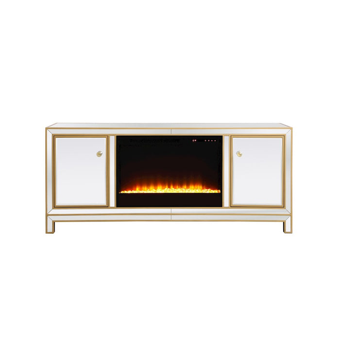 Elegant Decor Reflexion 60" TVCabinet/Stand/Crystal Fireplace, Gold