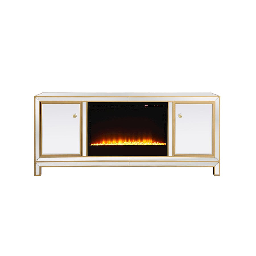 Elegant Decor Reflexion 60" TVCabinet/Stand/Crystal Fireplace, Gold