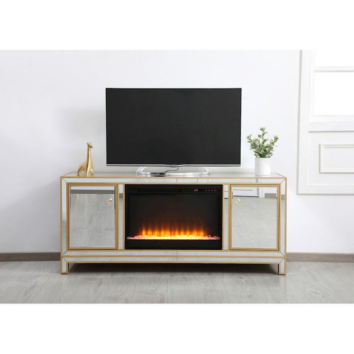 Elegant Decor Reflexion 60" TVCabinet/Stand/Crystal Fireplace, Gold
