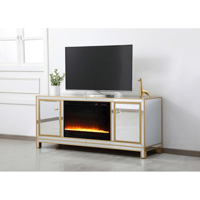 Elegant Decor Reflexion 60" TVCabinet/Stand/Crystal Fireplace, Gold