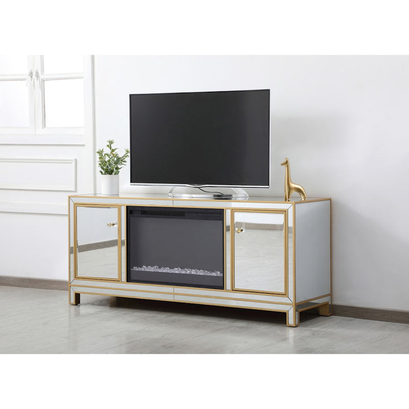 Elegant Decor Reflexion 60" TVCabinet/Stand/Crystal Fireplace, Gold