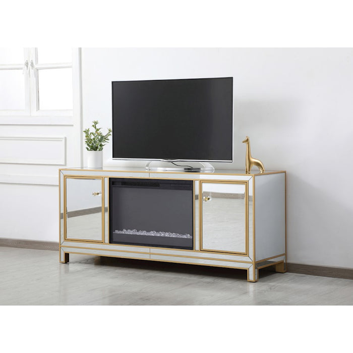 Elegant Decor Reflexion 60" TVCabinet/Stand/Crystal Fireplace, Gold