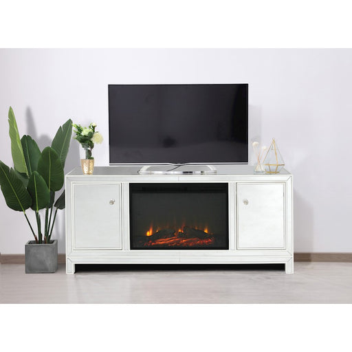 Elegant Decor Reflexion 60" TVCabinet/Stand/Wood Log Fireplace, WH