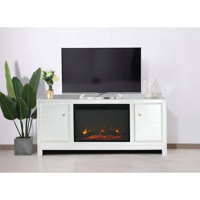 Elegant Decor Reflexion 60" TVCabinet/Stand/Wood Log Fireplace, WH
