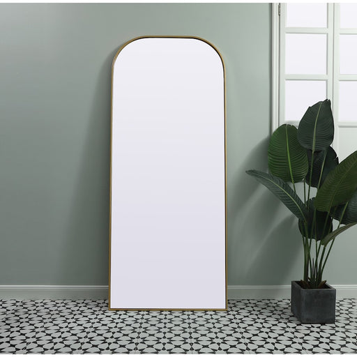Elegant Decor Blaire Metal Frame Arch Mantel Mirror 32X76", Brass