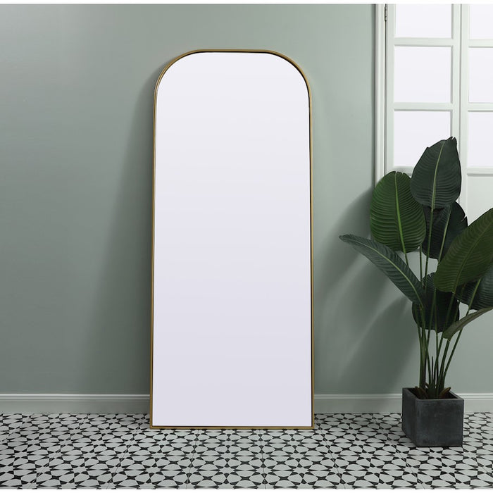 Elegant Decor Blaire Metal Frame Arch Mantel Mirror 32X76", Brass