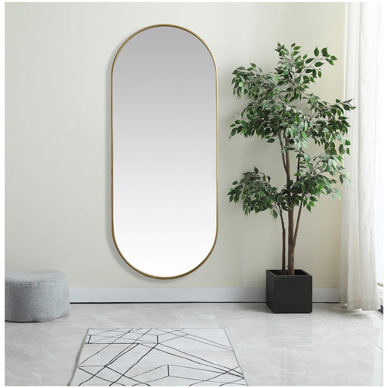 Elegant Decor Asha Metal Frame Oval Mirror 30X72", Brass