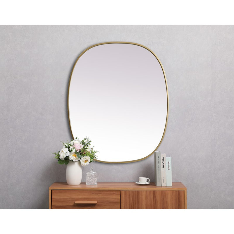 Elegant Decor Brynn Metal Frame Oval Mirror 30X36", Brass