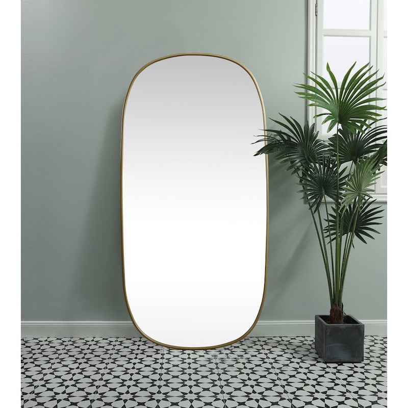 Elegant Decor Brynn Metal Frame Oval Mirror 30X60", Brass
