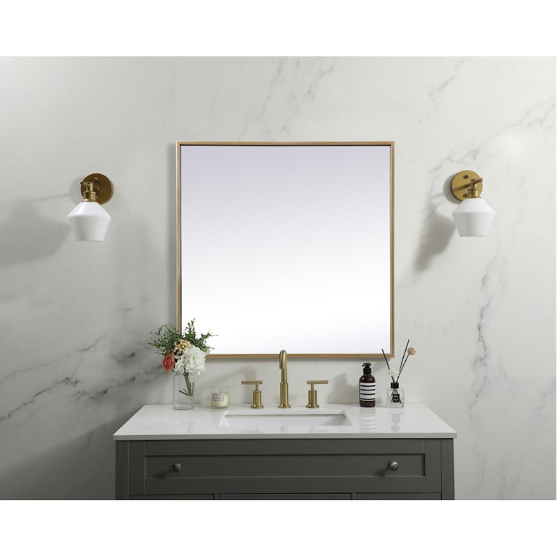 Elegant Decor Eternity Metal Frame Square Mirror 24", Brass