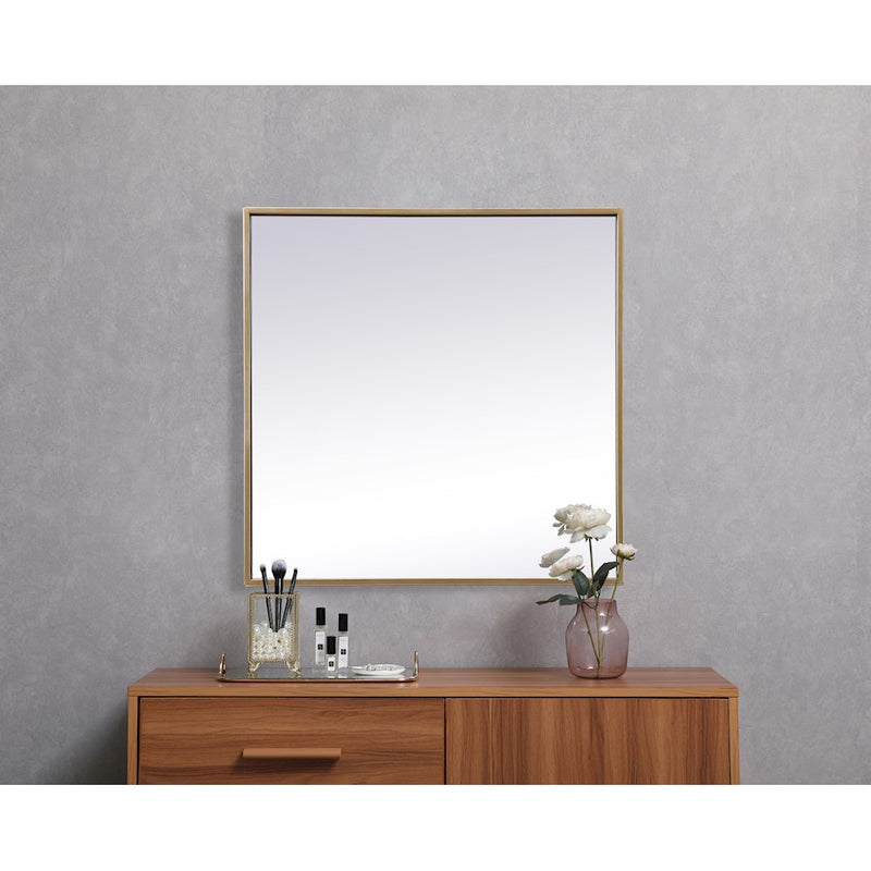 Elegant Decor Eternity Metal Frame Square Mirror 24", Brass