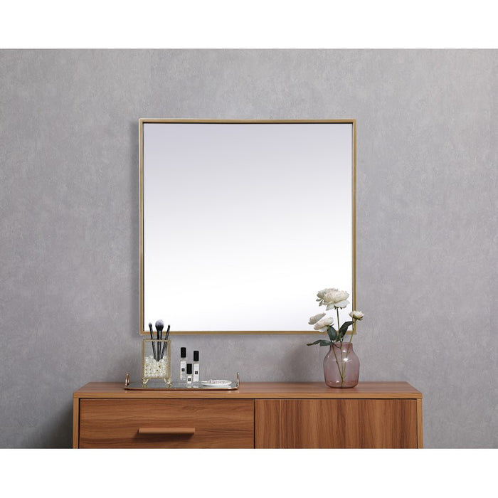 Elegant Decor Eternity Metal Frame Square Mirror 24", Brass