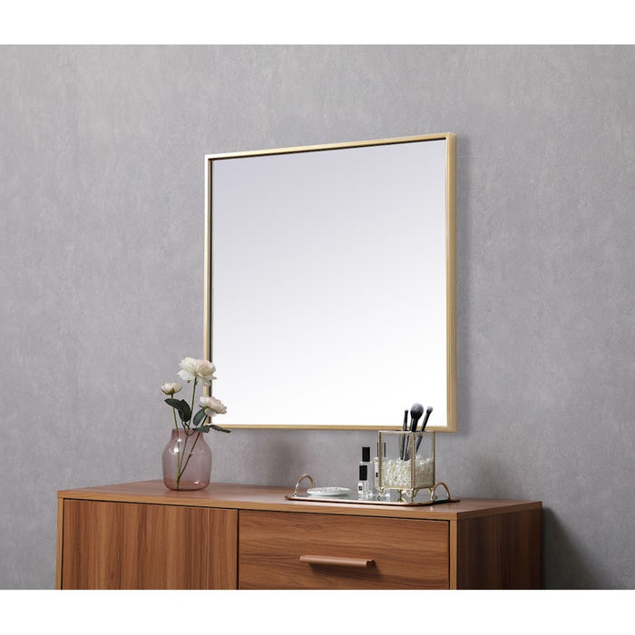 Elegant Decor Eternity Metal Frame Square Mirror 24", Brass